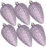 Kaemingk B.V. Boules de Noël pommes de pin - 6x pc - lilas violet - plastique - 8 cm