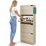 BAKAJI Schoenenrek van MDF-hout met 4 deuren, inklapbare schoenenhouder, intrekbare handgrepen, dubbele diepte, compact formaat, smal, 63 x 24 x 150 cm, ruimtebesparend, entree (Ulm)