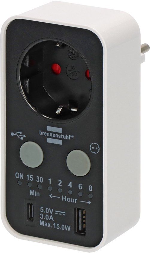 Brennenstuhl digitale countdown-timer met USB A en USB C