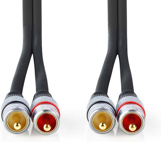 Nedis Stereo RCA Cable - 2.5m - Male to Male - Gold Plated - Anthracite