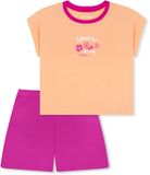 SCHIESSER Meisjes pyjama kort katoen perzikoranje printopdruk korte mouw maat 140