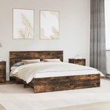 vidaXL Bedframe met hoofdeinde Rook Eiken 200 x 200 cm Bewerkt hout