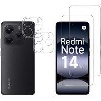Phonillico® Gehard glas voor Xiaomi Redmi Note 14 5G en camerabescherming [Pack 2]