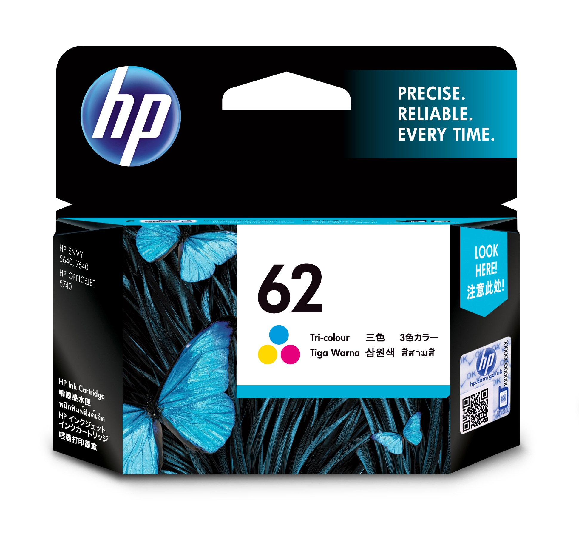 HP 62 originele drie-kleuren inktcartridge