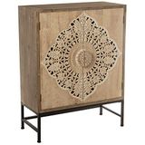 Kast van MDF en sparren met 2 mandala-deuren met metalen poten, 85 x 38 x 110 cm