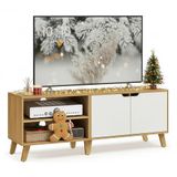 Vasagle Meuble TV, meuble TV avec 2 portes, 140 cm de long, meuble TV pour téléviseurs jusqu'à 60 pouces, meuble réglable, pour salon, salle à manger et chambre, chêne naturel, blanc crème