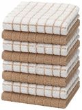 Bumble Premium katoenen vaatdoeken (30,5 cm x 30,5 cm) bruin geruit ontwerp | zeer absorberend met ophanglus | natuurlijk ringgesponnen katoen | keukendoekset | 380 g/m² - 8 stuks