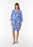 Comma Jurk bleu roi coton fleuri manche longue col classique mi-mollet 2024 Printemps/Été femmes Adultes