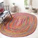 Safavieh Cape Cod Collection Vloerkleed - 11,5 cm x 15,8 cm ovaal, rood en multi, handgemaakt, boho, gevlochten jute en katoen, ideaal voor ruimtes met veel verkeer in de woonkamer, slaapkamer