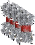 Cepewa Gmbh 4x pièces guirlandes de Noël lametta avec étoiles argent 200 x 6,5 cm