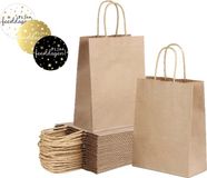 Packadi 50 x kleine papieren cadeautasjes 18x8x22 cm bruin + stickers « Fijne feestdagen » Kersttassen met handvat