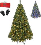 PristinePine Volle kerstboom met verlichting (280 LED lampjes) - 180 cm Kunstkerstboom inclusief opbergtas en handschoenen - Gekleurde lichtjes - 980 Takken