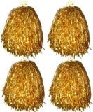 Merkloos Cheerball/pompom goud - 4x - met ringgreep - 33 cm - Cheerleader verkleed accessoires - Pompoms