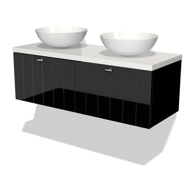 Maxaro Badkamermeubel Modulo Plato 120cm Hoogglans Zwart 2 Lades Lamel Hoogglans Wit