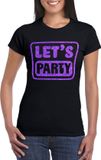 Bellatio Decorations Verkleed shirt voor dames - lets party - zwart - glitter - carnaval/themafeest S