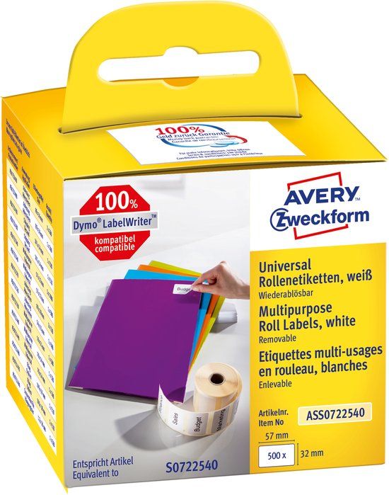 Avery Zweckform Rol met etiketten Compatibel vervangt DYMO, Seiko 11354, S0722540 57 x 32 mm Papier Wit 500 stuk(s)
