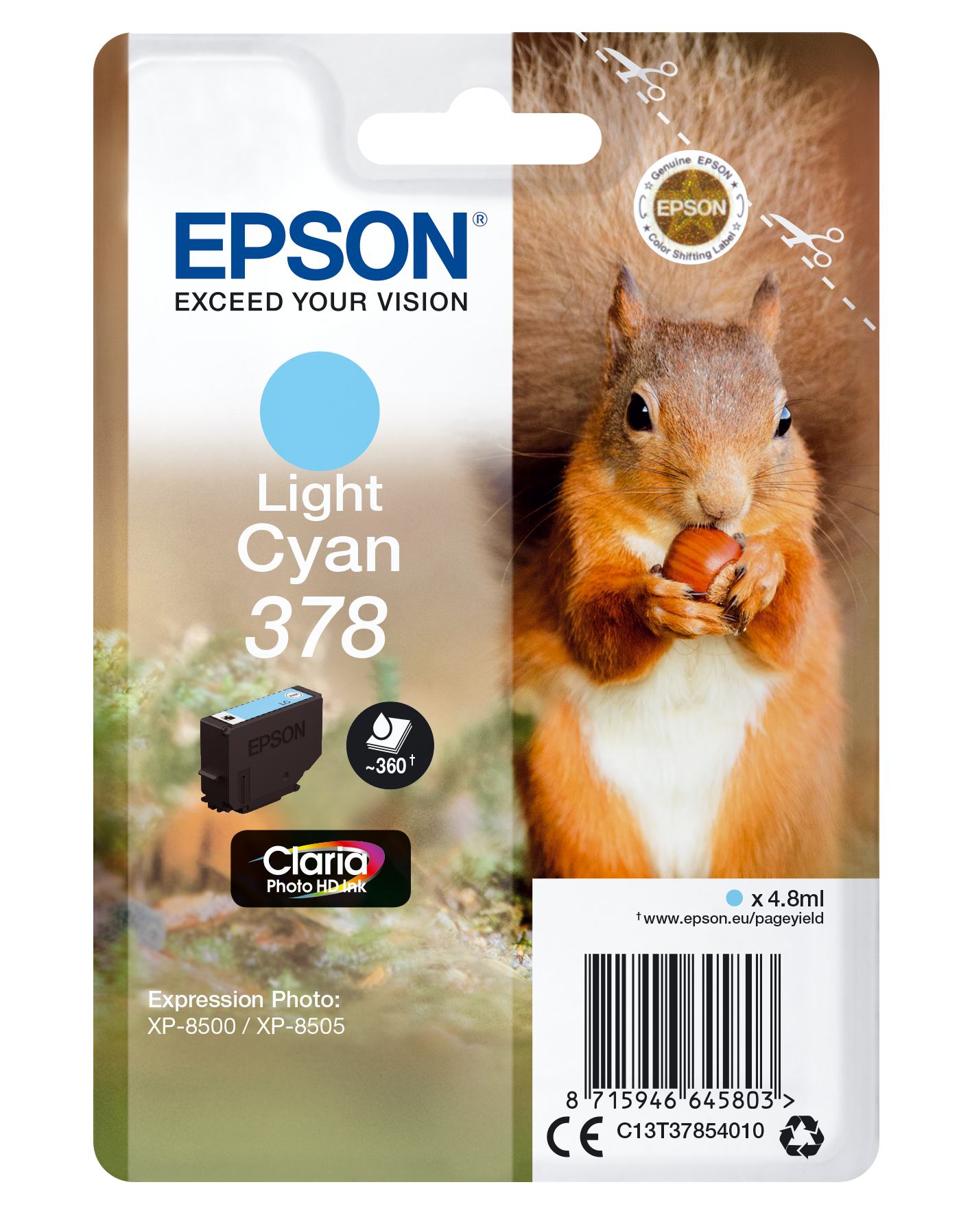 Epson Squirrel Singlepack Light Cyan 378 Claria Photo HD Ink single pack / Lichtyaan