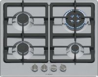 Bosch PGH6B5K90 Serie 4 Gaskookplaat – 60 cm – 4 Branders inclusief Wokbrander (3.3kW) – RVS (Roestvrij Staal) – Gietijzeren Pannendragers (Vaatwasserbestendig) – Inbouw
