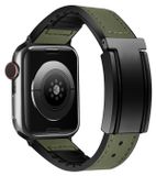Wigento Apple Watch SE 2023 44mm: hoogwaardige kunstlederen/siliconen vervangende band met magnetische sluiting, donkergroen