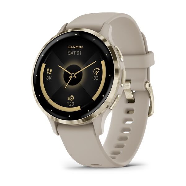 Garmin Venu 3S - Soft Gold/French Grey - Leren Band
