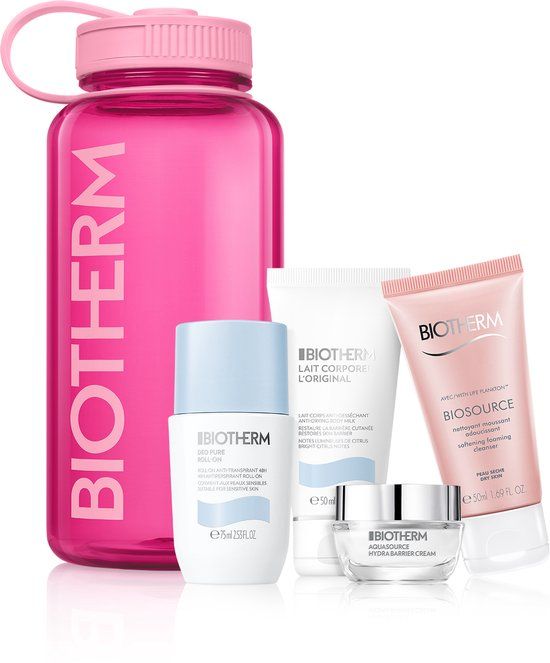 BIOTHERM BIO S1 25 PINK DROP SET: Deo Pure Roll on 75ml + Lait Corporel 50ml + Biosource Nettoyant Visage sensitive skin 50ml + Aquasource Hydra Barrier 15ml