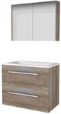 Basic Line Comfort 46 Badkamermeubelset - 80 x 46 cm - Met Grepen - 2 Lades - Acryl Wastafel - Zonder Kraangat - Spiegelkast - Scotch Oak