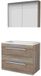 Basic Line Comfort 46 Badkamermeubelset - 80 x 46 cm - Met Grepen - 2 Lades - Acryl Wastafel - Zonder Kraangat - Spiegelkast - Scotch Oak