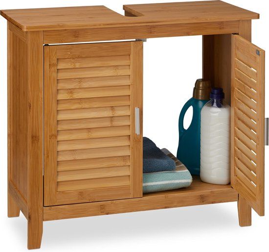 Relaxdays Lamell Bamboo Bathroom Vanity Cabinet - 67cm - Light Brown