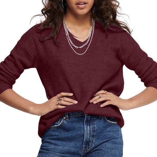 ONLY Camilla V-Neck Sweater - Women - Size M - Bordeaux Red