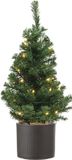 Bellatio Decorations kunstkerstboom - 75 cm - 35 warm witte LED - in donkergrijze bloempot - 81 zachte PVC tips - jute boomvoet