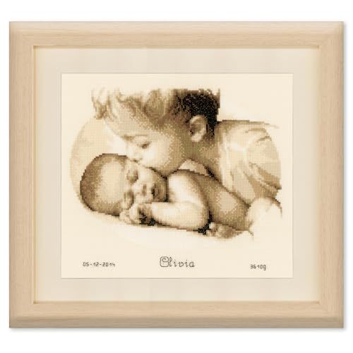 VERVACO Kruissteek Borduurpakket Geboorte Baby BROEDERLIEFDE Handwerkpakket voor Wanddecoratie 27 x 21 cm Borduurwerk met Telpatroon DIY Kit Babykamer Decoratie Cadeau Knutselen Voor Volwassenen