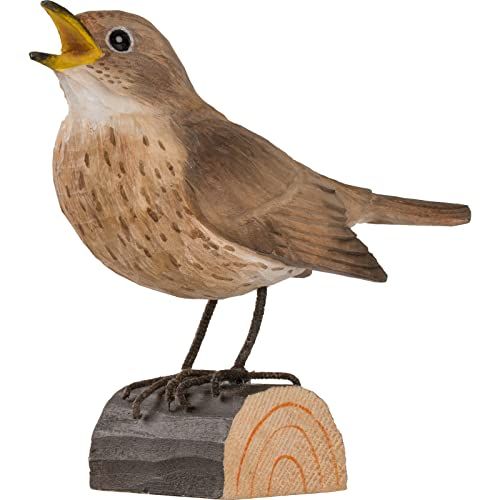 Wildlife Garden DecoBird Sprosser - Hand Carved Wooden Bird - Small European Birds
