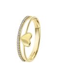 Lucardi Dames Dubbele ring hart en zirkonia - Ring - Cadeau - 14 Karaat Goud - Geelgoud