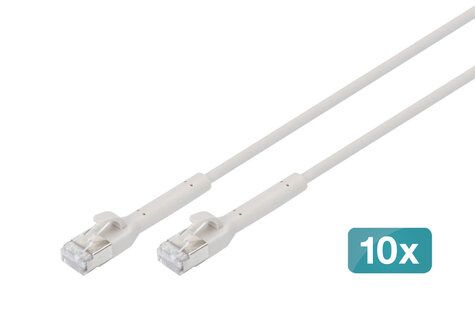 DIGITUS LAN-kabel Cat 6A – 0,5 m – 10 stuks – 10 Gbps – flexibele stekker – slanke versie AWG 32-7 – RJ45-netwerkkabel – F-FTP – PoE+ – LSZH – compatibel met Cat7, Cat6, Cat5e – grijs