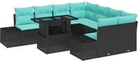 vidaXL Tuinbank Set 9 stuks Zwart Polyrattan