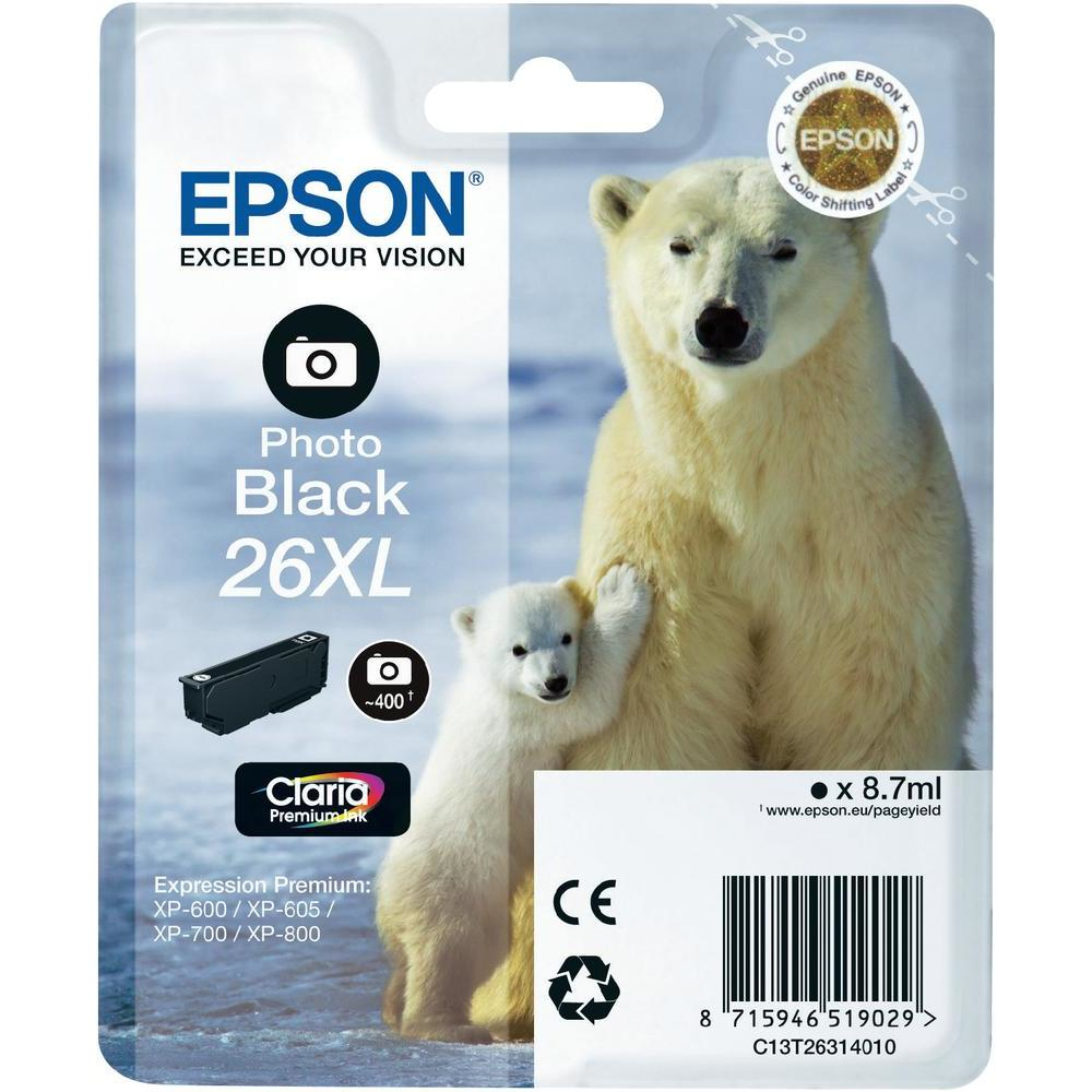Epson Polar bear Singlepack Photo Black 26XL Claria Premium Ink single pack / foto zwart