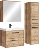 Badplaats Badkamermeubel Set Florence 60 cm – Kastanje Eiken – Hangend Badmeubel met Wastafel, Spiegelkast en Zijkast