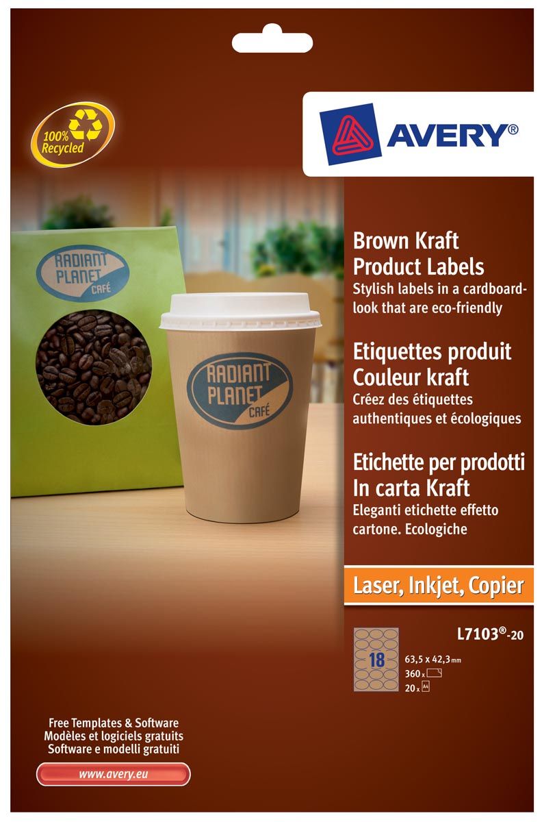 Avery Productetiketten uit karton ft 63 5 x 42 3 mm b x h ovaal 360 stuks 18 per blad