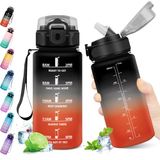 KollyKolla Drinkfles voor kinderen, 500 ml, sportwaterfles met motiverende tijdweergave, drinkfles met rietje, 1-klik-open, waterfles voor kinderen, school, fiets, sportschool