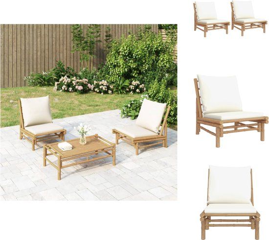 vidaXL Tuinstoelen 2 st met crèmewitte kussens bamboe