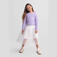 Minoti Trui Meisjes Gebreid Ajour Ruitmotief Lila - Viscose