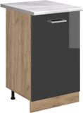 Vicco Keukenonderkast R-Line, Antraciet Hoogglans/Goudkleurig Eiken, 50 cm marmer werkblad