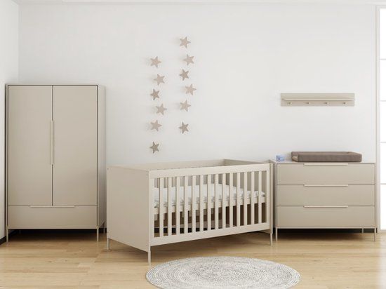 Cabino Born Lucky Belmond Meegroei Babykamer 3 Delig Compleet – Baby bed 70x140 cm – Commode – Kast – Clay