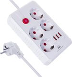Maclean MCE392 W - Stekkerdoos - 4-polige verlengkabel + 3xUSB - 1,5m - Wit