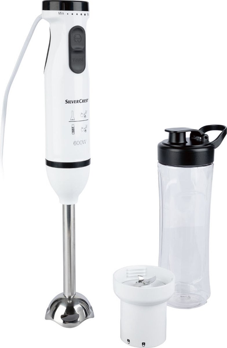 Silvercrest Staafmixerset met Smoothiemaker - Vermogen: 600 W - Aantal snelheden: 5 - Turbofunctie: ja - Blenden en pureren - To-Go-beker - Turbo-knop - Om te mixen en pureren - Inclusief handige to go-beker voor smoothies