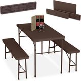Merkloos Biertafel set 3-delig - Kunststof - Metaal - Bierbanken - Inklapbaar - Bruin