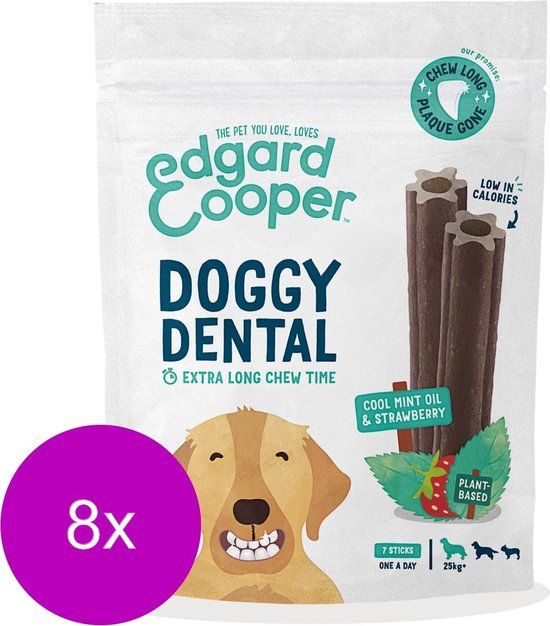 Edgard & Cooper Doggy Dental Aardbei&Munt - Hondensnacks - 8 x L