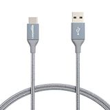 Amazon Basics USB-C-naar-USB-A 2.0-snellaadkabel, gevlochten nylonkabel, snelheid 480 Mbps, USB-IF-gecertificeerd, voor Apple iPhone 16/15, iPad, Samsung Galaxy, tablets, laptops, 0,9 m, donkergrijs