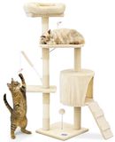 vounot Krabpaal, hoogte 112 cm, meerdere niveaus, klimboom met krabpalen voor katten, activiteitencentrum met klimnis en platforms, beige