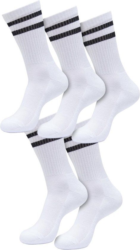 Urban Classics Double Stripe 5Pack Sokken - 39/42 - Wit/Zwart